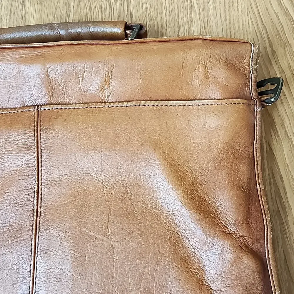 Vintage Leather Messenger Bag Laptop Satchel Brown Briefcase Handle 15